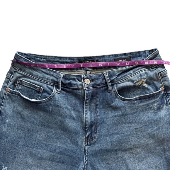 Judy Blue Dad Jeans Women’s 18W Blue high rise Distressed Cabincore Grunge - Picture 6 of 13